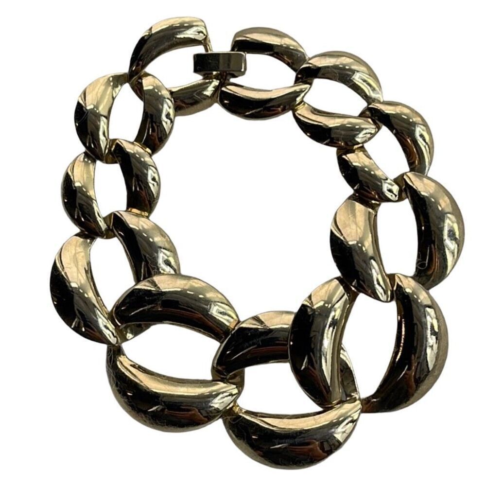 Vintage large flat link gold colored bracelet.